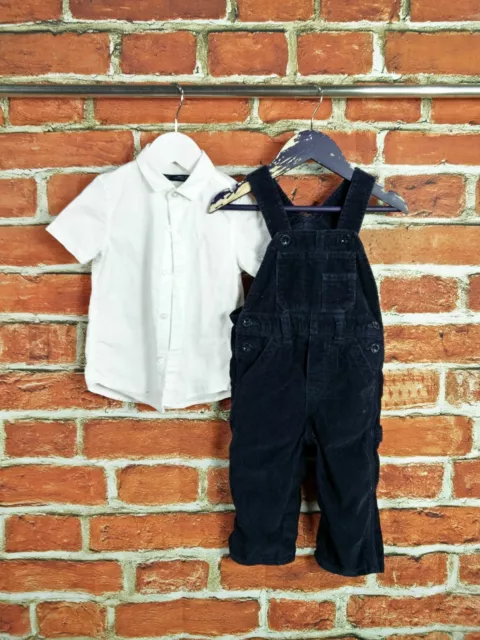 Baby Boy Bundle Age 12-18 Months Next Gap Navy Corduroy Dungaree Shirt Set 86Cm