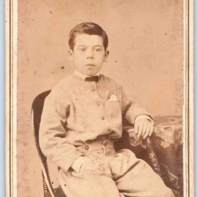 c1860s Young Man Slick Back Hair CdV Photo Card Handsome Sits Civil War Era H17