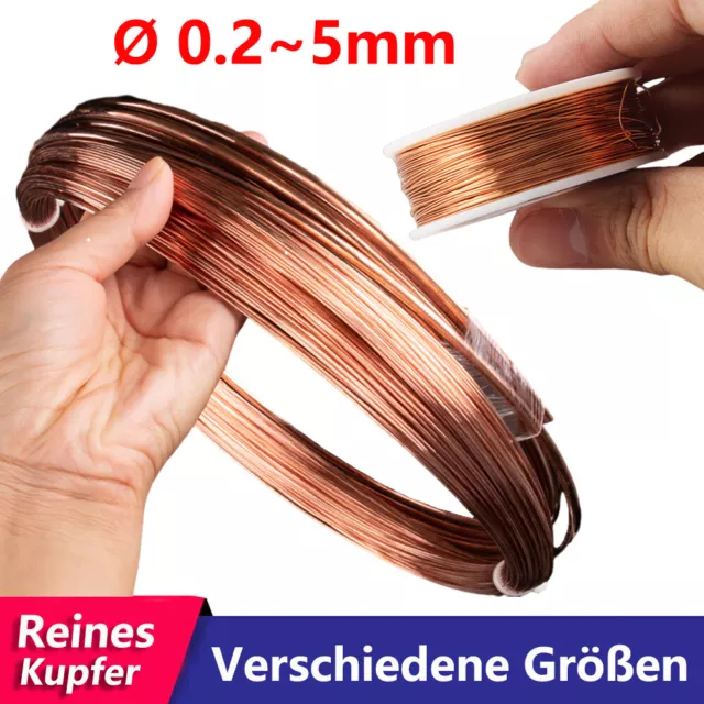 Kupferdraht Blank 99.9% Kupfer Ohne Lack Basteldraht 0.2mm - 5mm Unbeschichtet