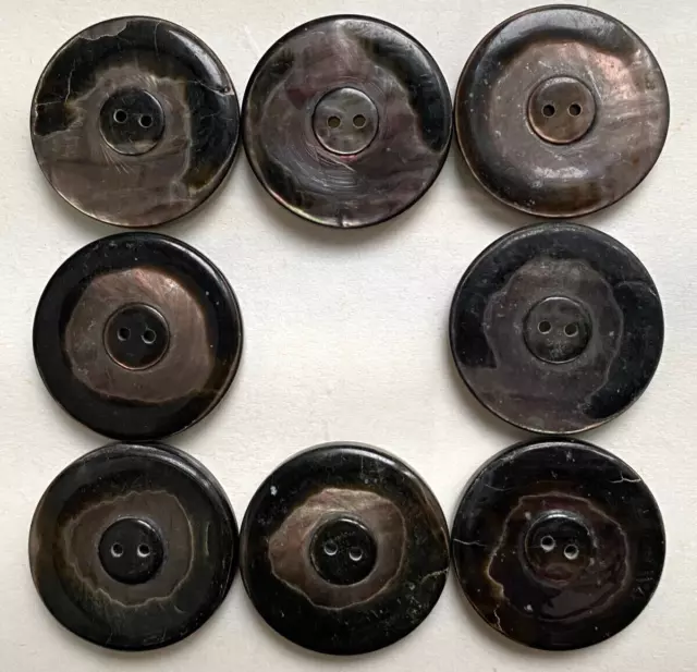 Nacre véritable brute gravée 27 mm - Lot de 8 boutons vintage brun et noir