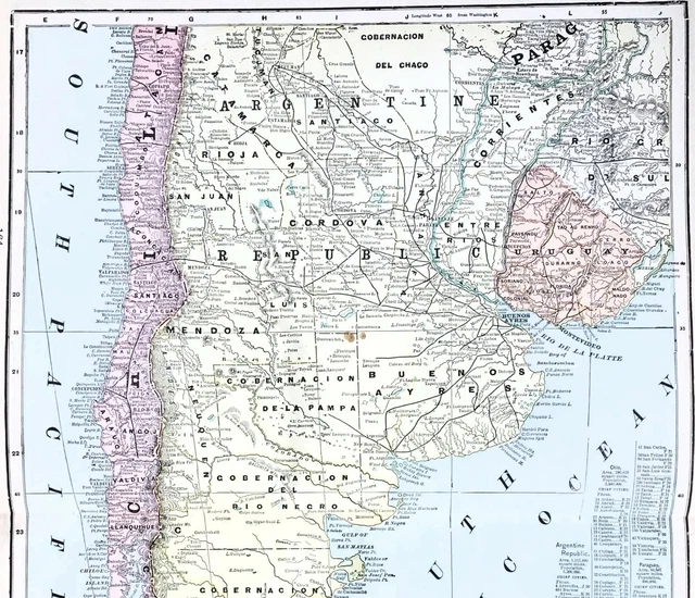 1899 Argentina Buenos Aires Map Patagonia Uruguay Chile Cordova EXRARE