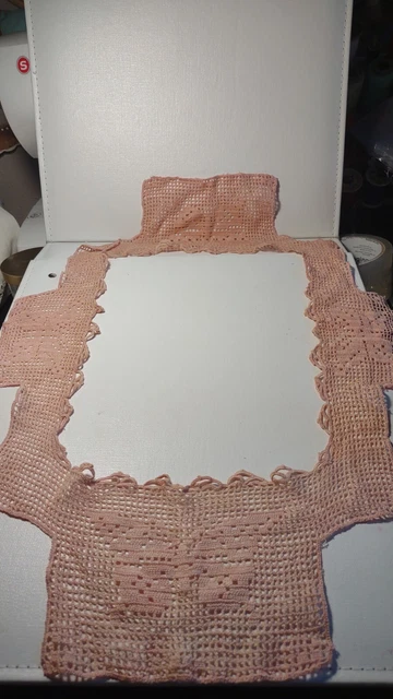 Large Peach Handmade Vintage Lace Crochet Doily Retro Butterfly Rectangle