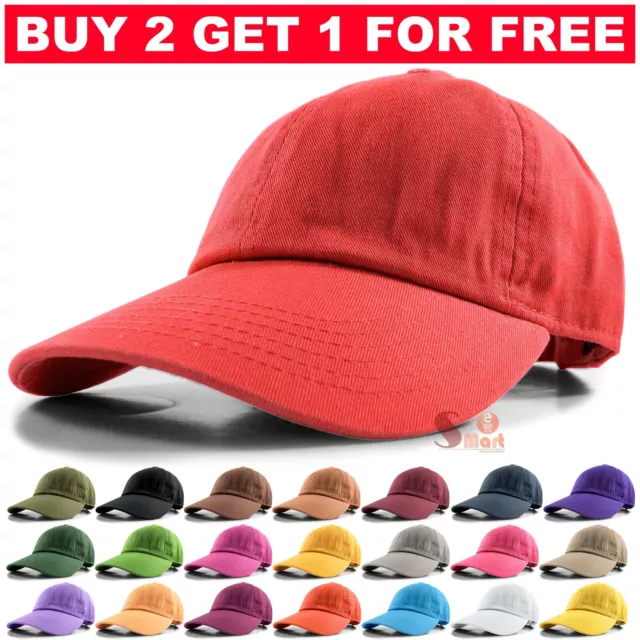 Plain Solid Polo Style Baseball Hat Washed Cotton Adjustable Cap Mens Womens