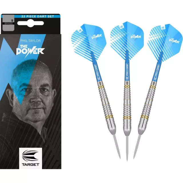 Phil Taylor Brass Steel Tip Darts with Pro Grip Shafts 22 gram Man Cave Gift