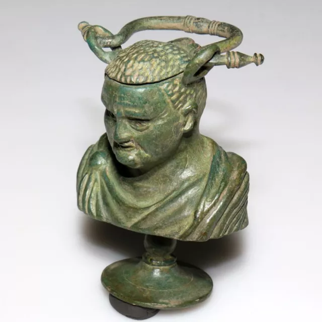 Ancient Roman bronze male bust safe box circa 100-400 AD