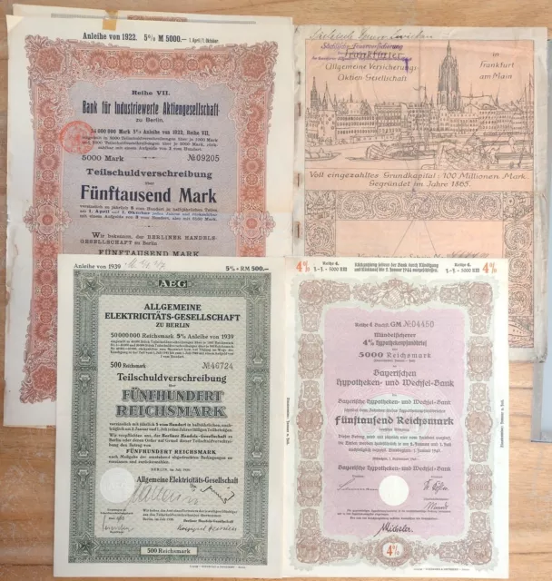 Lot x 4 Germany Bond Bank Berlin Munchen Frankfurt Hypotheken Reichsmark Anleihe