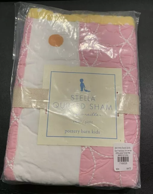 Pottery Barn Kids Stella Quilted Small Pillow Sham Pink, Yellow trim, dots. NIP