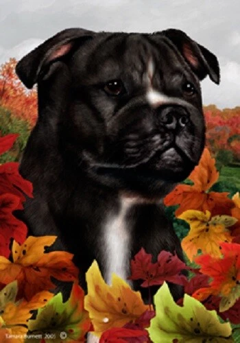 Fall Garden Flag (TB) - Black and White Staffordshire Bull Terrier 132311