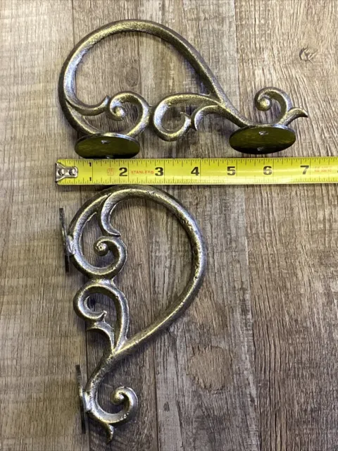 Set Decorative Cast Iron Wall Shelf Bracket Brace Ornate Curls Gold Decor Scroll 3