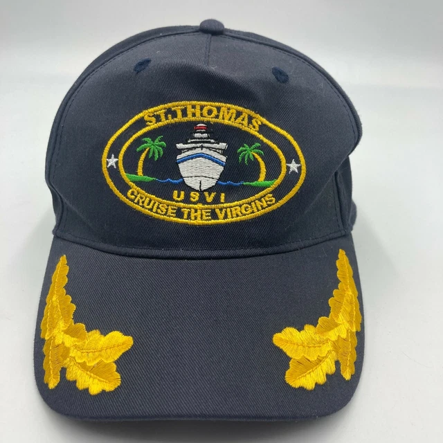 VINTAGE ST THOMAS USVI Cruise The Virgins Hat Cap Blue Gold Leaves Snap