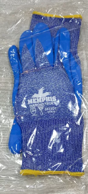 Cut Resistant Coated Wrist Gloves Size Small Memphis Diamond Tech 3 Blue 9672DT