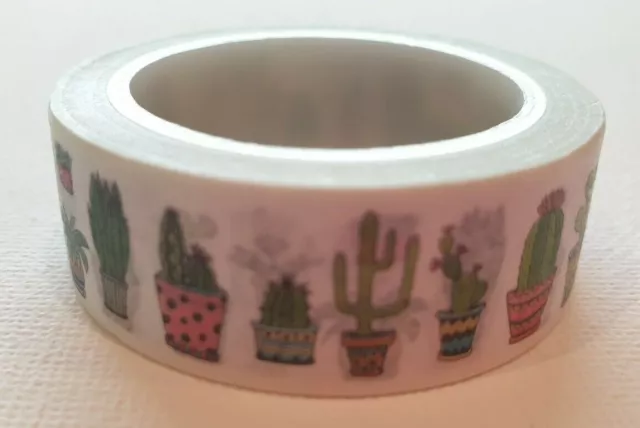 GREEN CACTUS PLANTS Washi Tape 15mmx10M Adhesive Craft Garden Flowers Pots Bujo 3