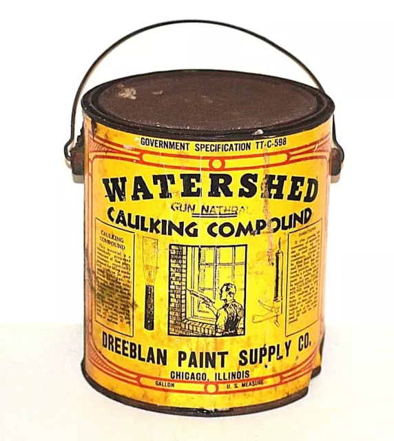 Vintage Gallon Can Watershed Caulking Compound Dreeblan Paint Chicago Gun Natura