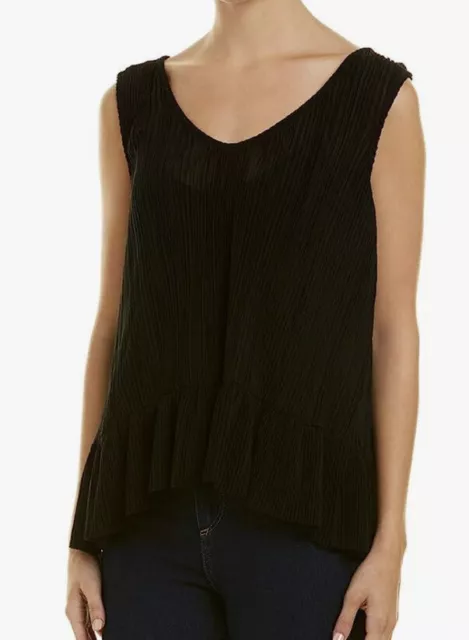 NWT Michael Stars Womens Accordian Scoop Neck Flounce Tank Top Black Size XS