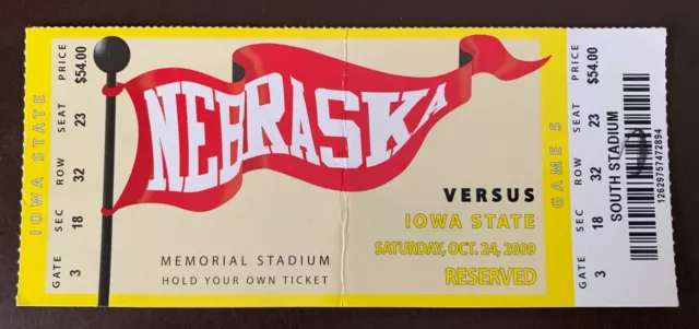 Nebraska Cornhuskers 10/24/2009 ORIGINAL college football ticket vs Iowa St