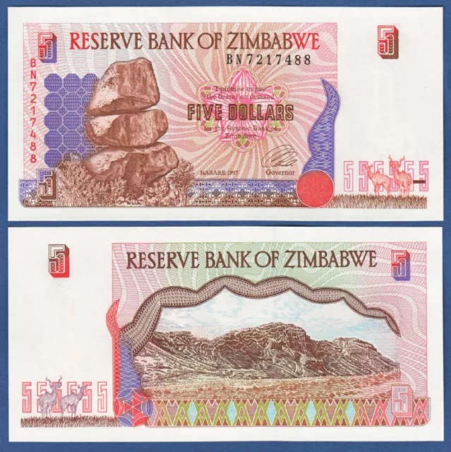 SIMBABWE / ZIMBABWE 5 Dollars 1997  UNC  P. 5 b