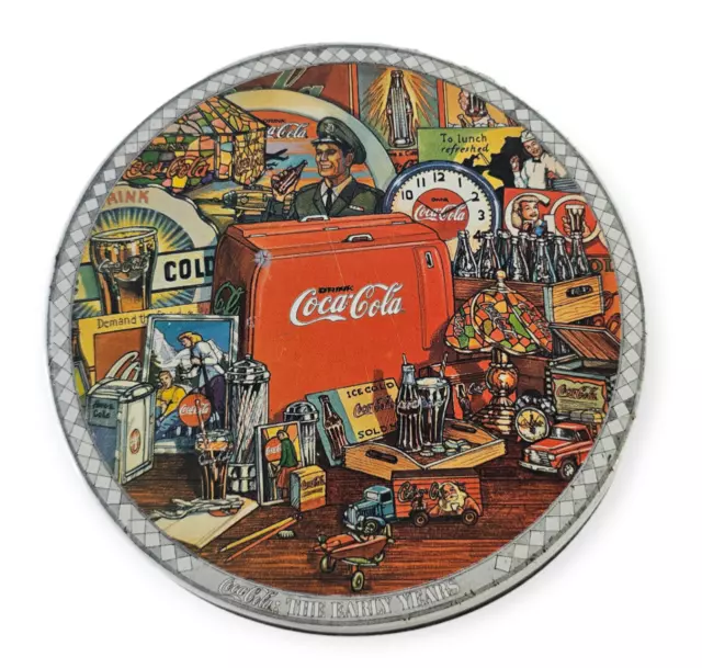 COCA-COLA Tin Box With Lid Vintage 1998 The Early Years Round Pop 6.5" Coke