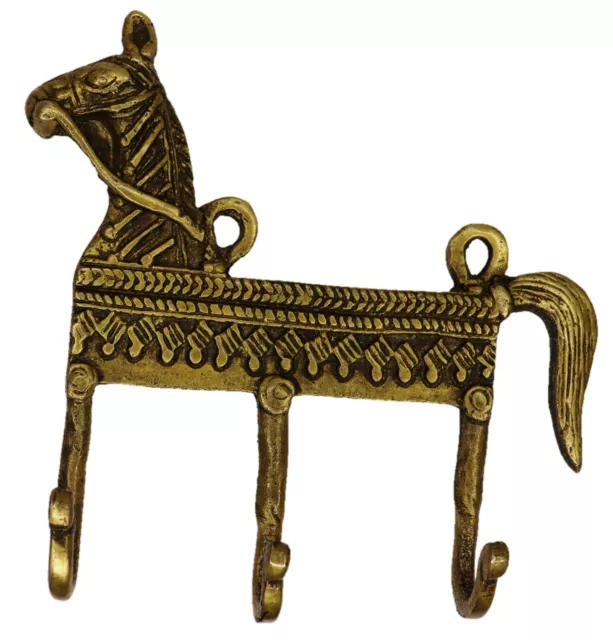 Horse Shape 3 Hook Antique Victorian Style Handmade Brass Key Cloth Wall Hanger