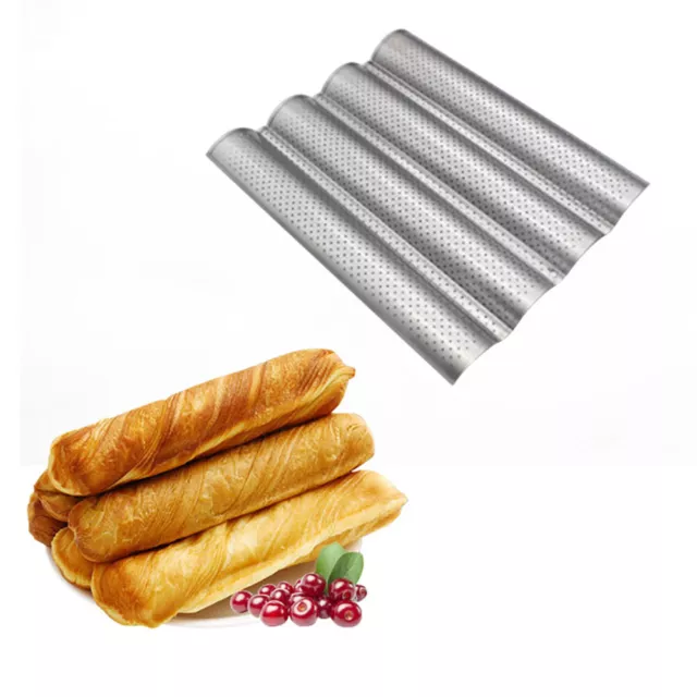 Non-stick French Baking Bread Mold 4 Wave Perforated Baguette Cake Bake Tray Pan 3