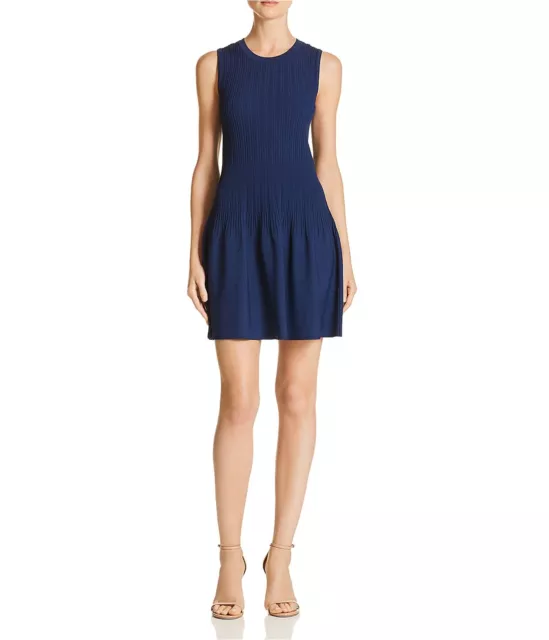 Elizabeth and James Womens Ribbed Fit & Flare Dress, Blue, Large