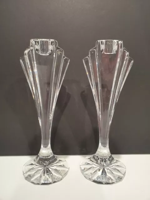 Pair of Art Deco Crystal Candlestick Holders - A Set  - 7"H