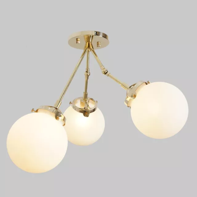 Mid Century Style Three Globe Light Brass Ceiling Flush Mount Sputnik Chandelier