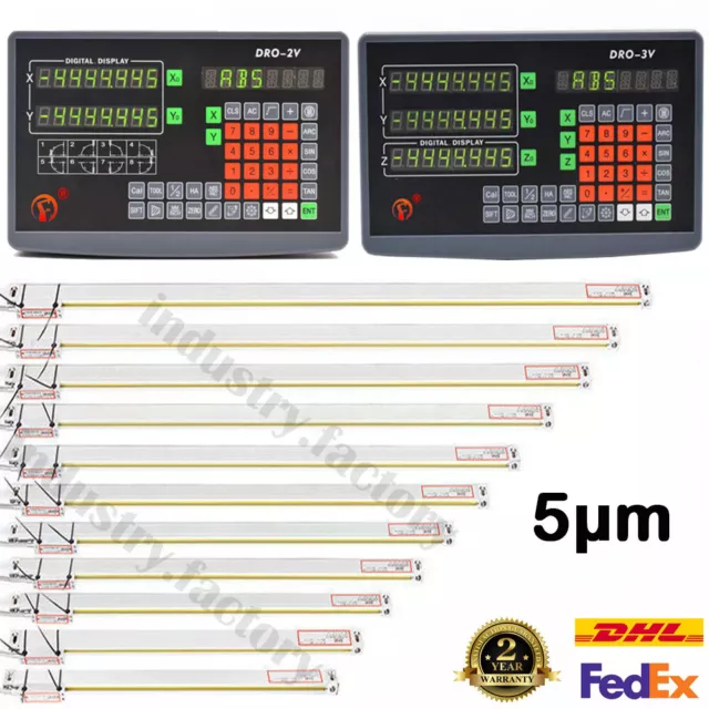 2 3 Axis Digital Readout Linear Scale 5µm DRO Glass Encoder w/ 3meter Cable, DHL