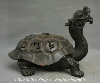 10.4" Old Chinese Bronze Fengshui Dragon Turtle God Beast incense burner Censer