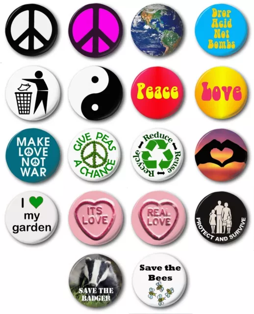 PEACE & LOVE - 1" / 25mm Button Badge - Novelty Environment