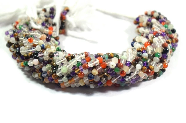 100% Naturel Multi Mix Stone Shaded Smooth 3-5mm Gemstone Round Loose Beads 13" 3