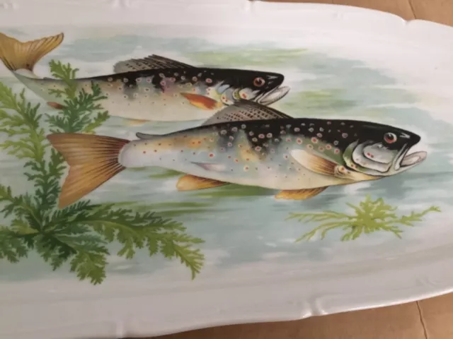 Beautiful Vintage Limoges Porcelaine de Sologne Fish Server and 6 Plate Set