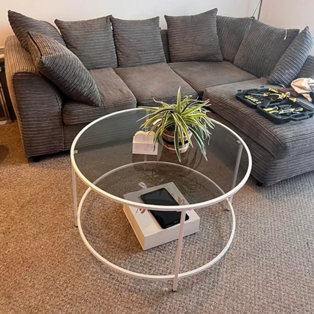 Round Industrial Coffee Table Modern Style Living Room Furniture Metal Side