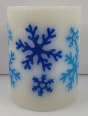 Portavelas de cera copo de nieve azul navidad vintage década de 1990 6x5,75 pulgadas