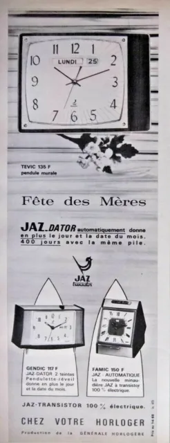 1968 Press Advertisement Tevic Jaz Dator Automatic Gendic Famic Wall Clock