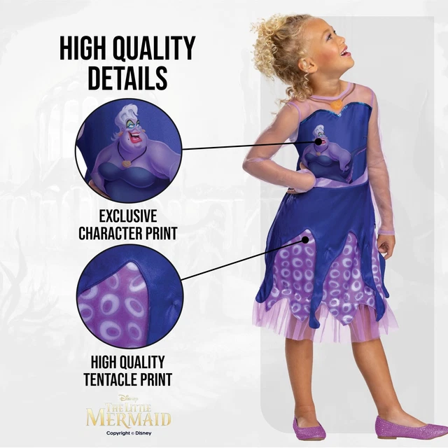 KIDS DISNEY OFFICIAL Ursula Costume Girls Little Mermaid Halloween ...