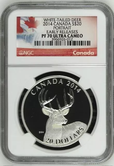 Canada 20 Dollar 2014 White Tailed Deer Early Releases NGC PF 70 Silver 1 oz