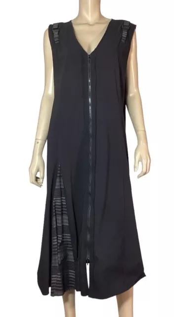 🌺T S Taking Shape Size 18 Black Multi Zip Up Front Artisan Stretch Midi Dress
