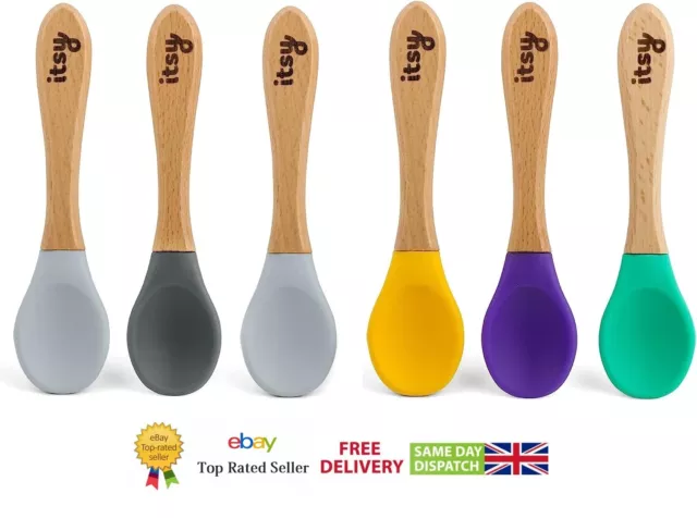 Baby cutlery set 6 Pack Weaning Spoons Bamboo Silicone Itsy Spoonz Tip soft Eco