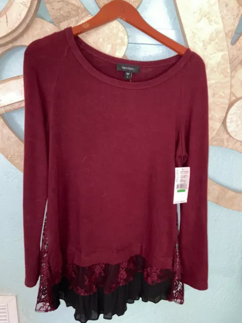 Karen Kane NWT $99 LARGE Women's Lace Inset Sweater Wine/Black