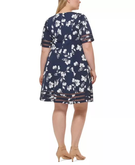 JESSICA HOWARD Fit & Flare Dress Plus Size 22W Navy Ivory Floral Mesh Trim NWT 3