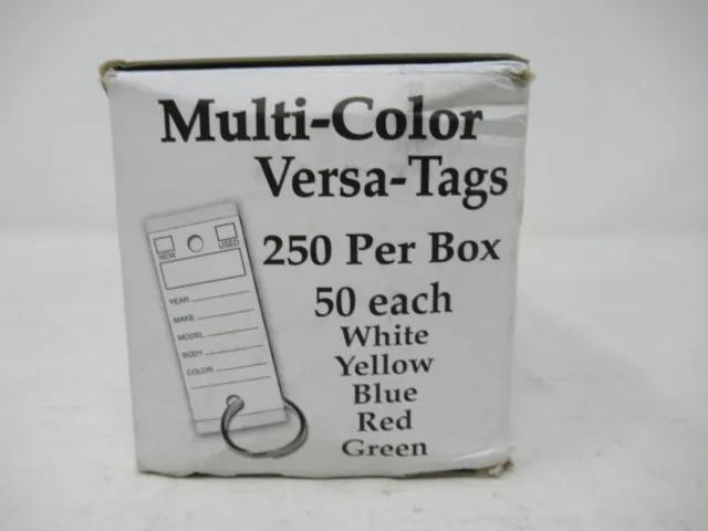 Box of 250 Genuine Versa-Tags Key Tags Self Protecting w Metal Rings 5 Colors