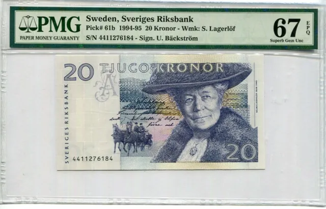 Sweden 20 Kronor 1994-1995 P 61 B Superb Gem UNC PMG 67 EPQ