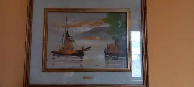 Quadro Dipinto Olio Con Doppia Cornice Legno Marina Di Giuseppe Lombardi...