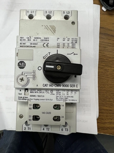 Surplus Open Allen Bradley 140-CMN-9000 Series C Circuit Breaker 63.0 - 90.0A