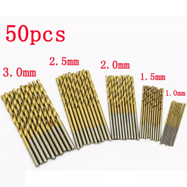 50Pcs/Set Twist Drill Bits Saw HSS HighSteel Titanium Coated Drill Wood MetaY``f