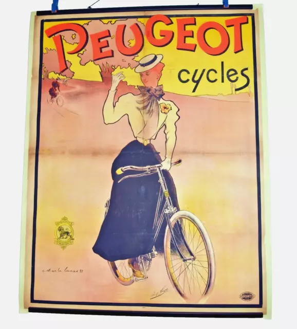 "CYCLES PEUGEOT" Affiche originale de 1897 entoilée Litho C. Lucas 110X140cm