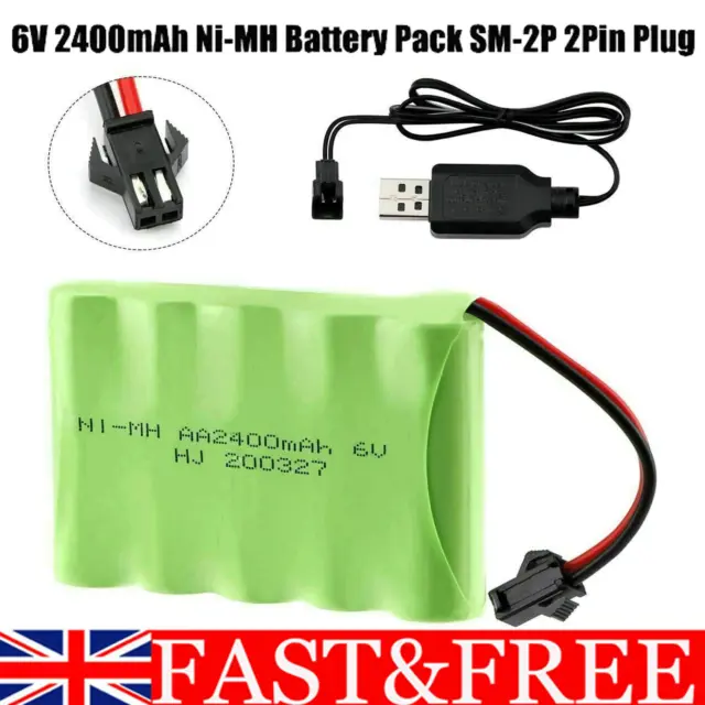 6V 2400mAh Ni-MH Rechargeable Battery with SM-2P 2Pin Plug USB Charger to RC car