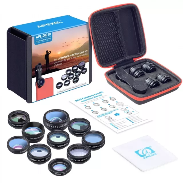 Phone Camera Lens Kit 10 in 1 Cell Wide Angle Lens & Macro Lens + Fisheye Mobile