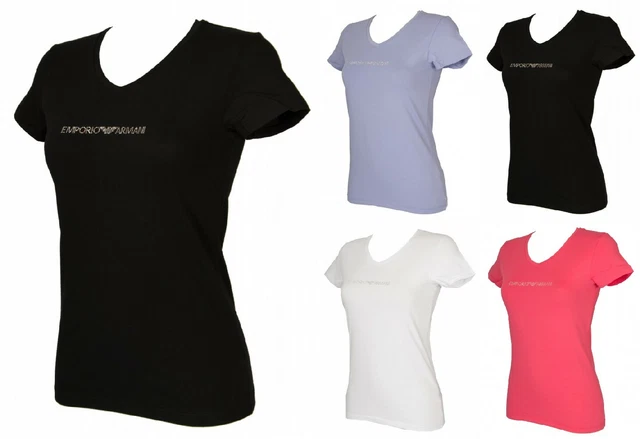 T-shirt maglietta donna scollo V manica corta cotone EMPORIO ARMANI articolo 163