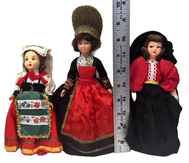 3 Dolls Austria Wachau Le Minor France Hand Sewn Painted Custom Dress Souvenir 3